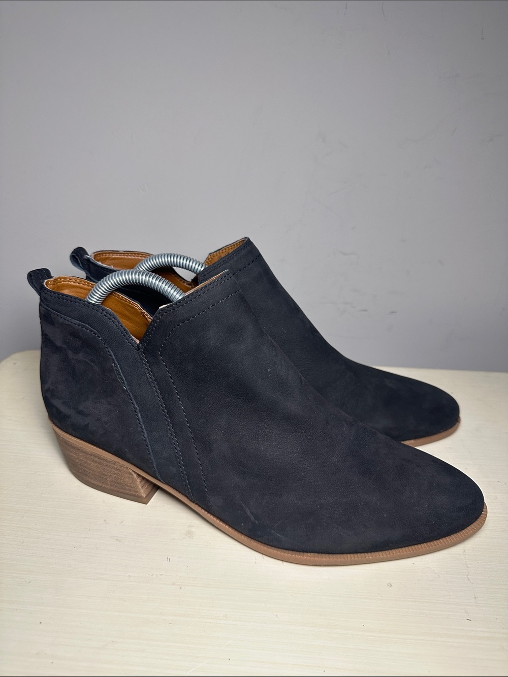 Franco Sarto Women’s Black Suede leather Ankle Booties  Slip-On Low Heel